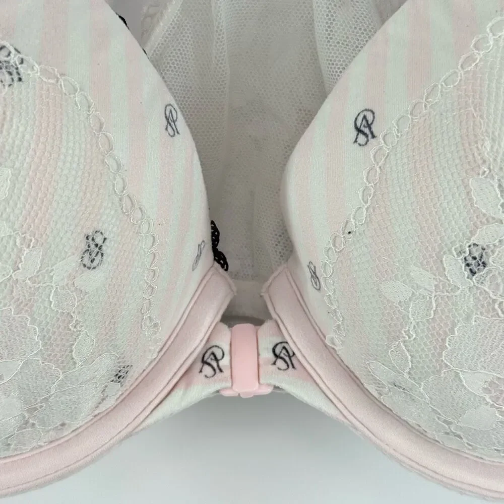 Victoria’s Secret Body By Victoria white pink stripe lace VS logo racer back Dem